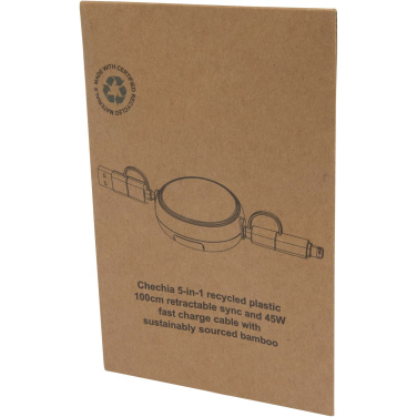 Logotrade promotional gift picture of: Chechia 5-in-1 recycled plastic 100 cm retractable data sync and 45W fast charge cable